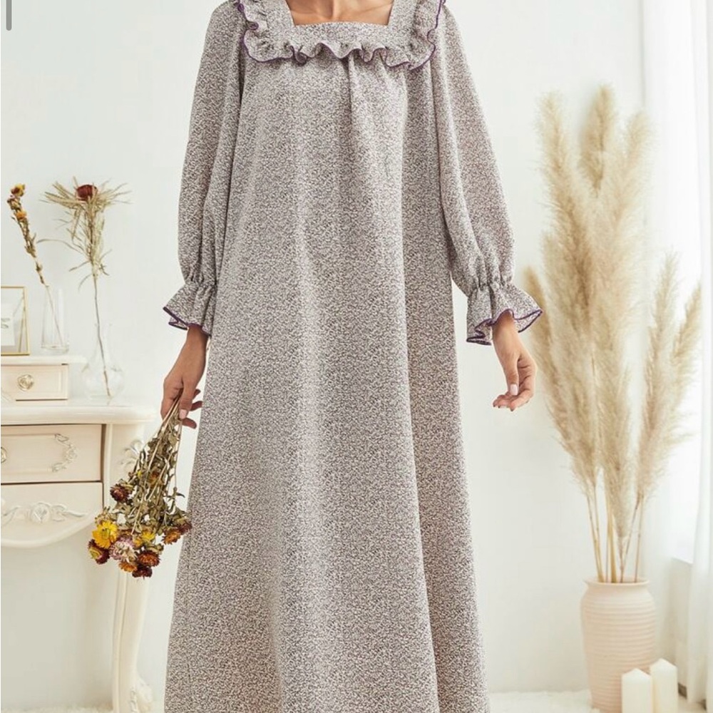 Women’s Lavender Ruffle-Trim Long Sleeve Maxi Dress